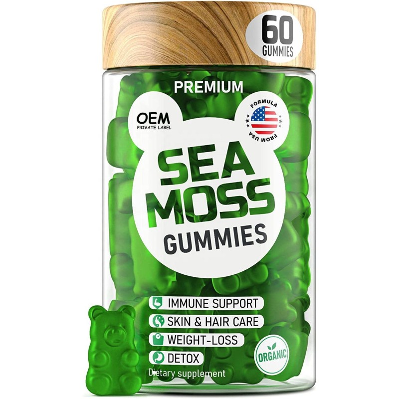 Customized Organic Vegan Sea Moss Gummies with Bladderwrack and Burdock Root for Immune Support and Vitality