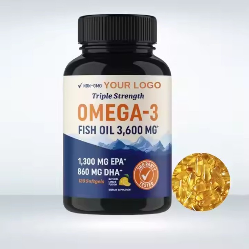 1000mg Omega-3 Fish Oil Softgel Capsules Non-GMO, Gluten-Free, Supports Brain & Joint Health