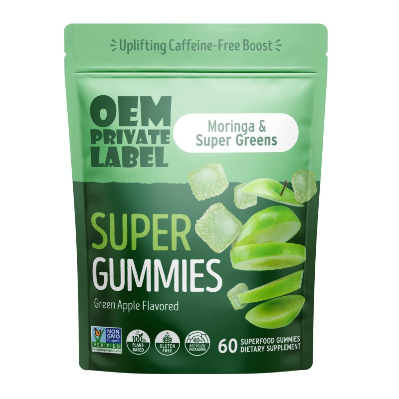 OEM Private Label Moringa Super Greens Gummies for Adults - Moringa Leaf & Seed Extracts, Safe for Pregnant Women