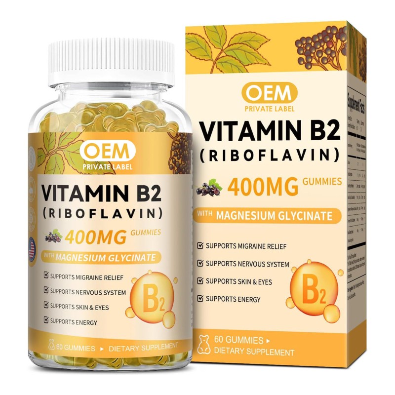 OEM Riboflavin Gummies with Magnesium Glycinate, COQ10, and Elderberry for Skin and Nervous System Support