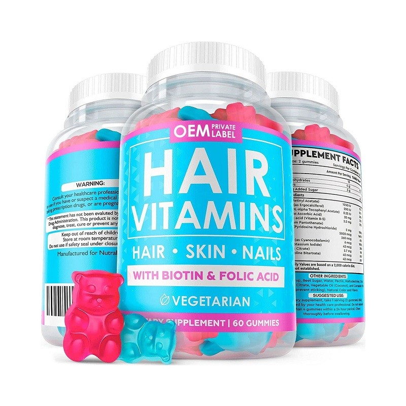 Hair Vitamin Gummy for Normal Hair and Nail Growth, Containing Vegetarian Vitamins C, B12, Biotin, Zinc