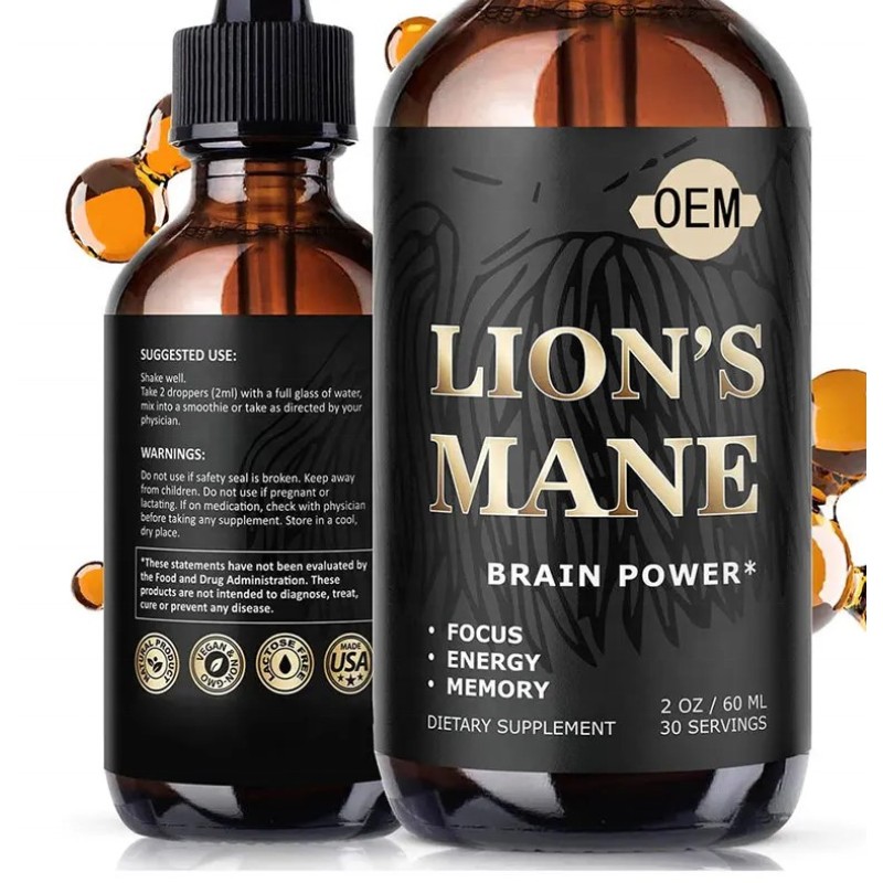 Vegan Lion's Mane Mushroom Extract Drops for Brain Support - OEM Supplement Liquid Vitamins