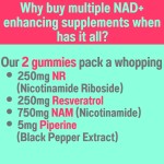 Premium NAD+ Booster Gummies with NR, Resveratrol & NAM - Cellular Energy Activator, Anti-Aging Support Sugar Free for Adults
