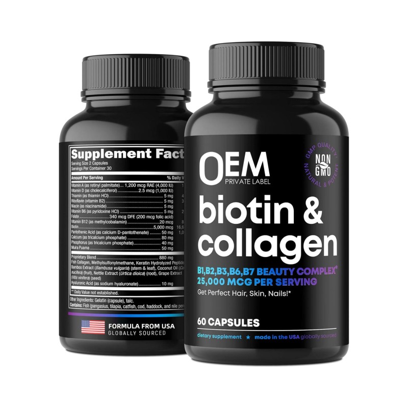 OEM/ODM Premium Collagen & Keratin Biotin Vitamins Capsules for Hair, Skin & Nail Care Herbal Collagen Supplement