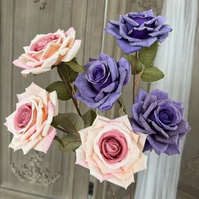 3-Head Cappuccino Artificial Rose - Wedding Flower Wall Arrangement & Home Decor Props