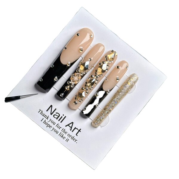 False Nails Manufacturer - 3D 10-Piece Handmade Acrylic French Almond Shape Long Tips Press On Nails