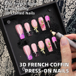 Handmade Coffin 3D False Nails Manufacturer - French Style Press-On Artificial Fingernails 10 Pcs Set