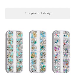 Nail Art Decals Set Factory - Best Sale 6 Designs Diamond Jewelry 3D 12 Grid Mix Rhinestone