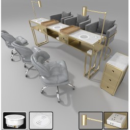 Professional Manicure Table Manufacturer - 5 in 1 Smart Double Marble Desk with Dust Vacuum