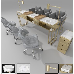 专业美甲桌厂家-五合一智能双大理石桌带吸尘器