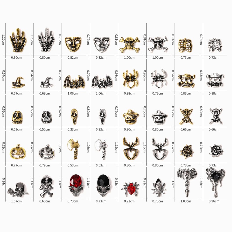 Halloween Nail Charms Factory - 3D Luxury Spider Cross Metal Designer Brand Logo Mix
