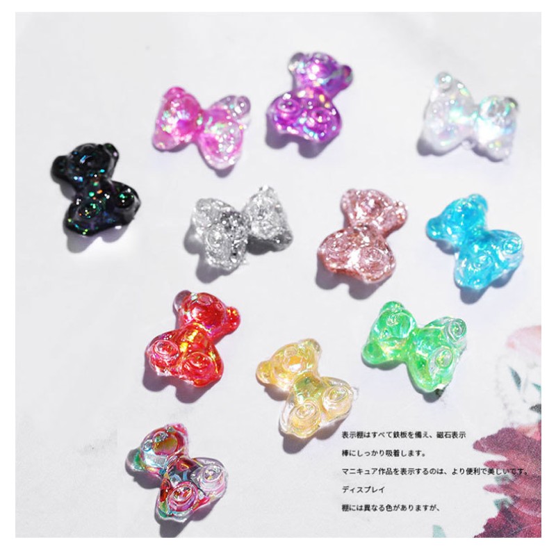 Silicone Nail Decoration Manufacturer - New Arrival 3D Cute Rhinestone Colorful Bear for Manicure