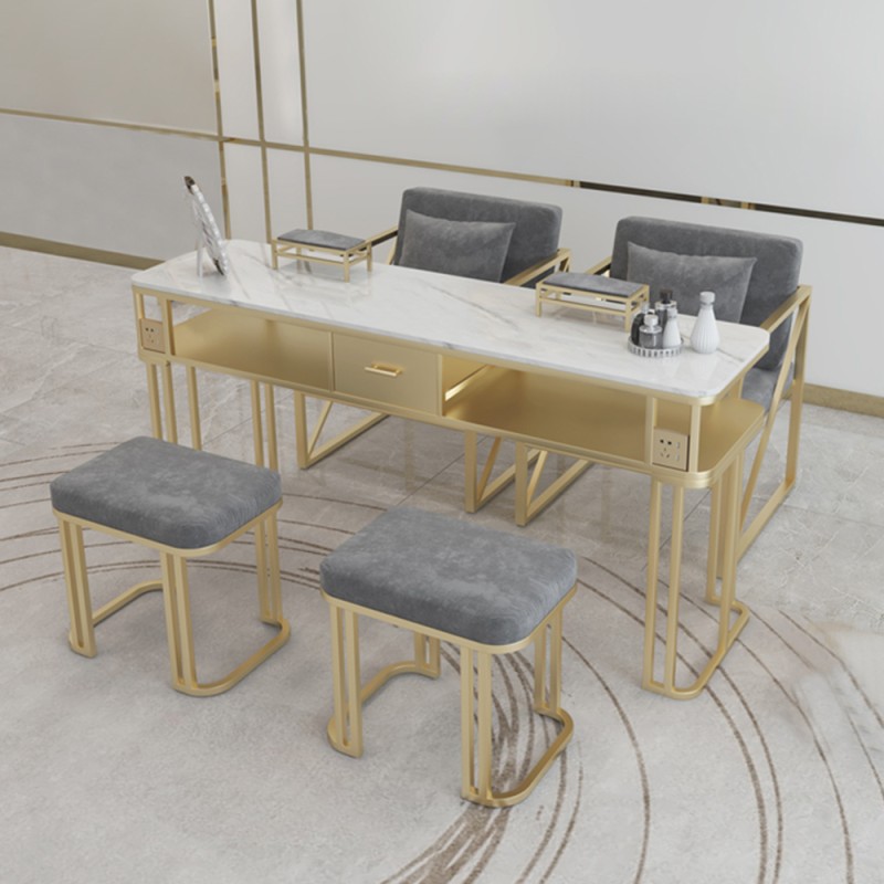 Portable Nail Table Supplier - Salon Bar Table Luxury Marble Desk with Socket Technician