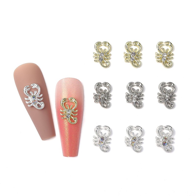 Scorpion Nail Charms Manufacturer - Luxury 3D Gold Silver Scorpion Crystal Rhinestones Alloy