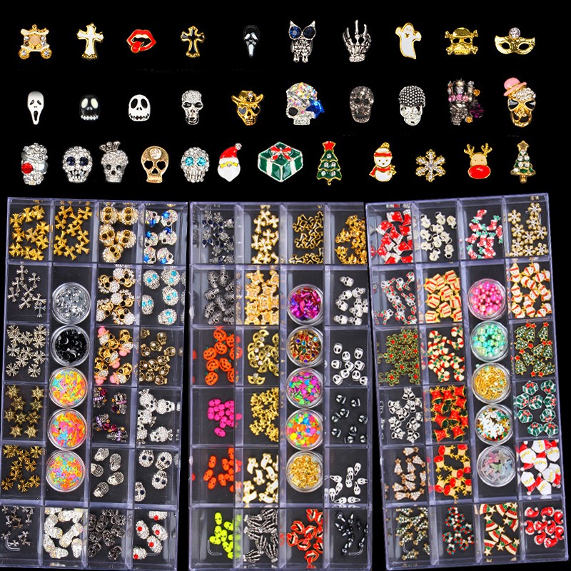 3D Nail Decoration Supplier - High Quality Skull Rhinestone Diamond Stickers Metal Crystal