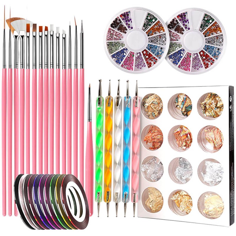 Nail Art Kit Supplier - DIY with ABS Aluminium Dotting Pen Foil Sticker Brushes Set