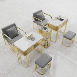 Manicure Table Furniture Manufacturer - Modern Marble Desk with Dust Collector and Storage