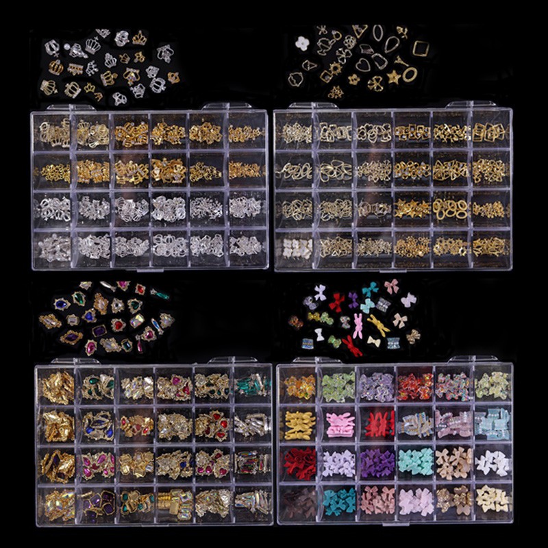 3D Nail Charms Manufacturer - 24Grid/Box Luxury Famous Brand Jewelry Designer Crown Metal