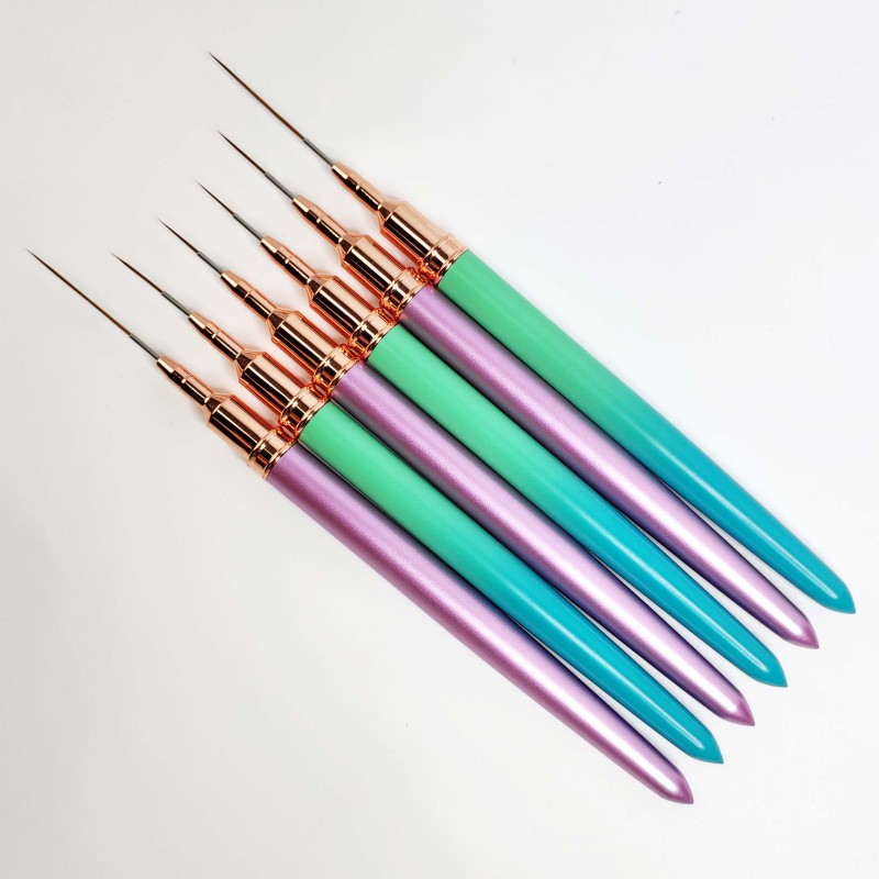Nail Art Liner Brush Supplier - Green UV Gel Painting Brushes Customized Logo Long Fine Designs