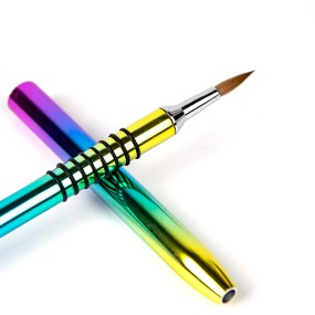 美甲艺术笔厂家-热销柯林斯基毛彩虹色金属柄美甲笔