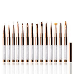 Nail Liner Brush Manufacturer - Customized Rose Gold Long Fine Design with Rhinestone Metal