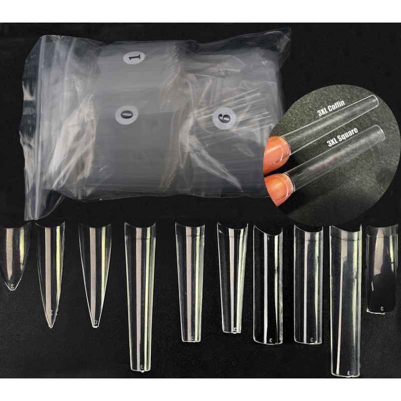 Nail Tips Manufacturer - No C Curve Extra Long 500pcs XXXL Coffin Thin Clear Square Tips