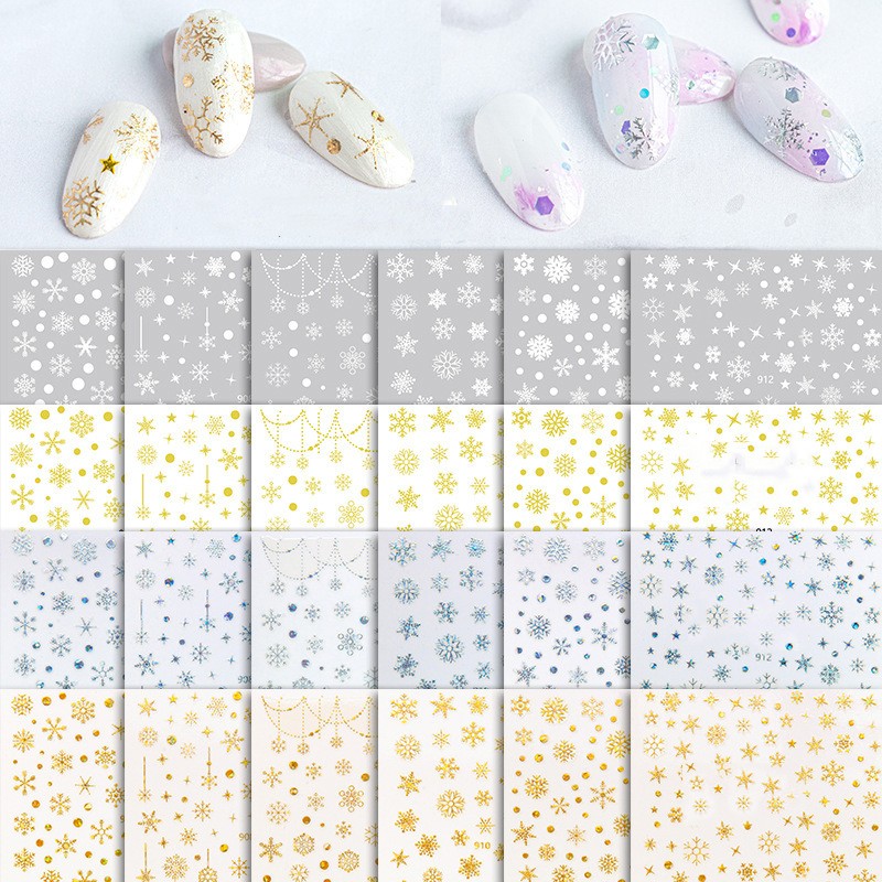 3D Nail Stickers Supplier - Gold Color Laser Snowflake Metal Decals Wholesale Christmas