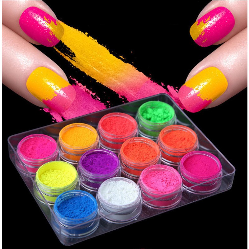 Nail Glitter Pigment Supplier - 12 Colorful 3D Phosphor Neon Ultrafine Fluorescent Powder