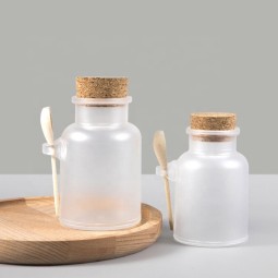 Bath Salt Container Factory - 200g Matte Plastic Skin Care Cream Jar with Wooden Spoon Cork