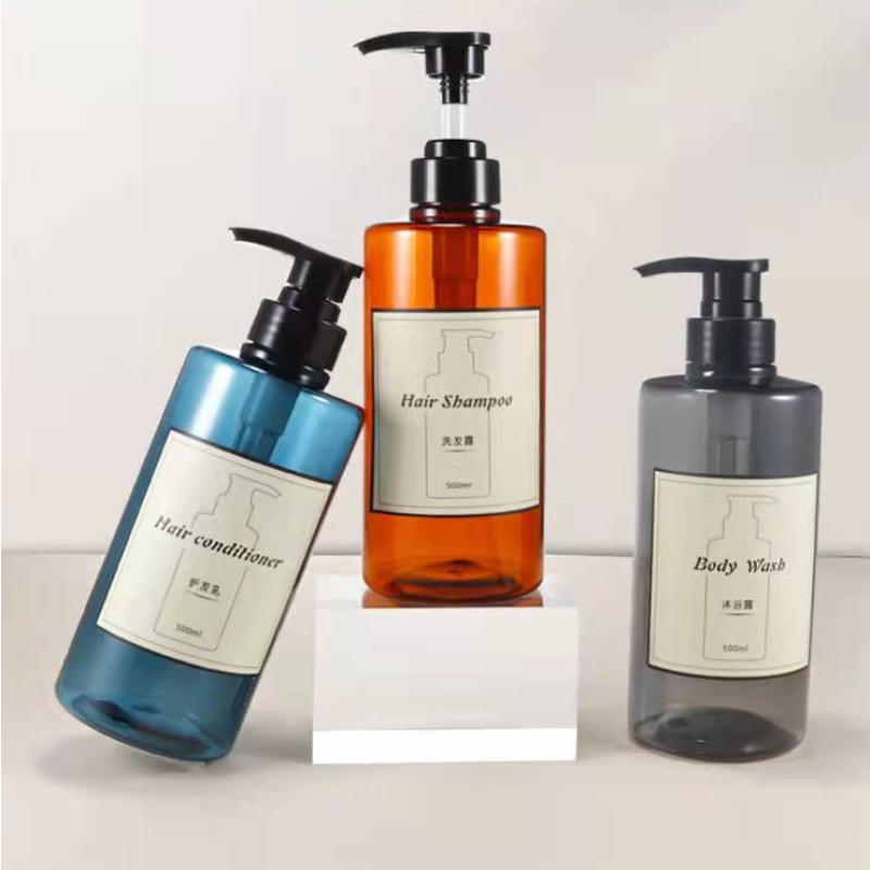 Shampoo Bottle Supplier - 300ml 500ml Blue Amber Round Plastic Shampoo Packaging Conditioner