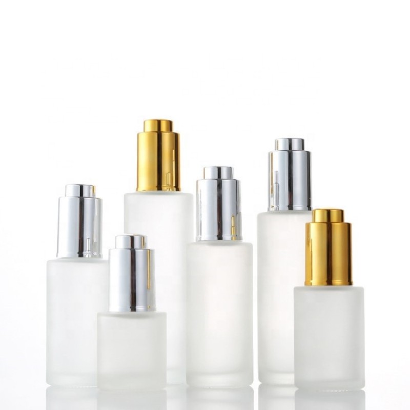 Press Pump Dropper Bottle Supplier - 20ml-100ml Clear Frosted Glass Cosmetic Serum with Pipette