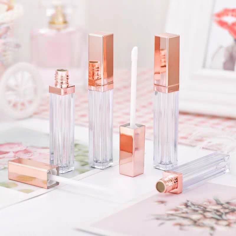 Lip Gloss Tube Supplier - 5ml Plastic Empty Square Lip Balm Tube Rose Gold Brush Tube