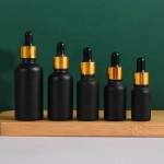 护肤品滴管瓶供应商-5ml-100ml磨砂黑色圆肩玻璃面部精华