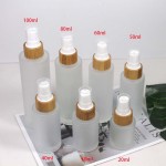 玻璃喷雾瓶生产商-20ml-150ml磨砂透明玻璃精华身体乳液带竹盖