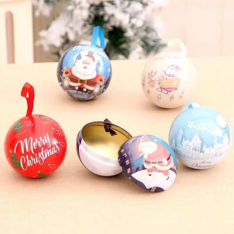 Tin Ball Box Supplier - Christmas Decorations Tinplate Round Balls Candy Storage Jar Santa