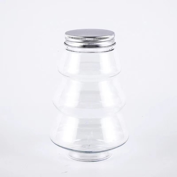 圣诞树瓶工厂-500ml 16oz PET塑料零食食品存储容器果汁罐