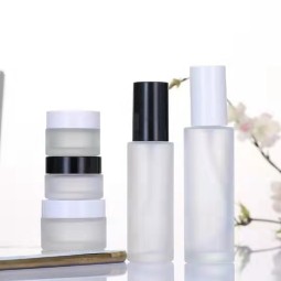 Skincare Set Packaging Supplier - 20ml-120ml Frosted Glass Bottle Pump and Cream Jars Set
