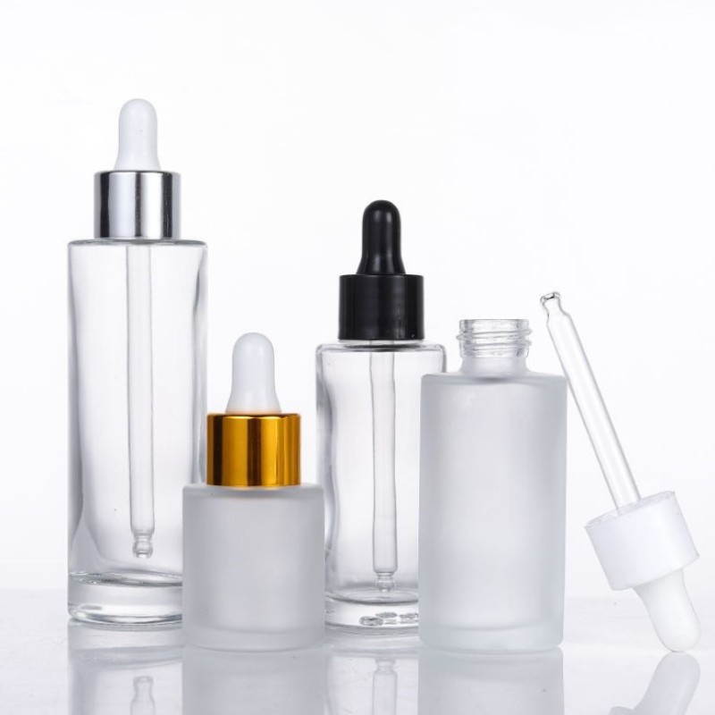 Serum Dropper Bottle Supplier - 15ml-100ml Round Cylinder Flat Shoulder Clear Glass Bottle