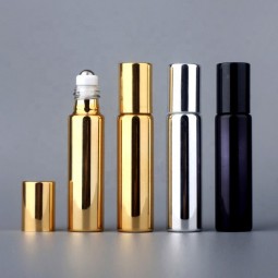 豪华滚珠瓶工厂-10ml金色银色黑色UV印刷玻璃精油瓶