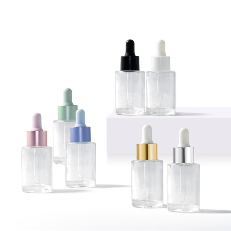 Glass Dropper Bottle Supplier - 15ml-100ml Flat Shoulder with Gold Silver Dropper Personal Care