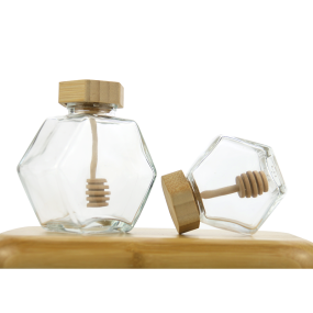 Hexagonal Honey Jars Manufacturer - 100ml-380ml Food Grade Glass Jars with Stirrer