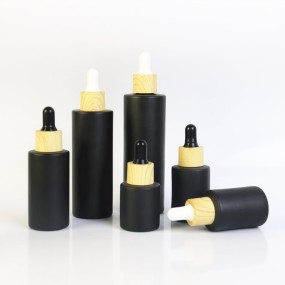 Matte Black Glass Bottles Manufacturer - Custom 20ml-100ml Wood Grain Dropper Bottles