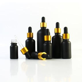 Black Glass Dropper Bottles Manufacturer - 5ml-100ml Essential Oil Bottles with Gold Ring