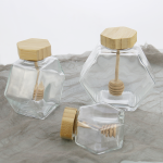 六角形蜂蜜罐生产厂家 - 100ml-380ml食品级带搅拌棒玻璃罐