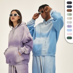 定制连帽衫供应商- oversized 350克涤棉喷染绒套头连帽衫