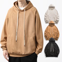 高端连帽衫工厂-高品质麂皮面料长袖套头连帽衫定制标识