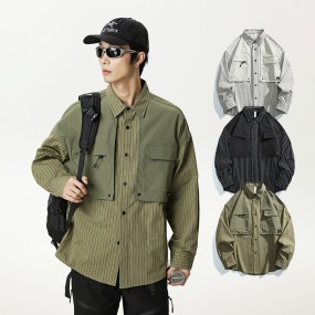 Outdoor Chino Shirts Factory - Custom Logo Drop Shipping Striped Lapel Full Sleeve Shirts