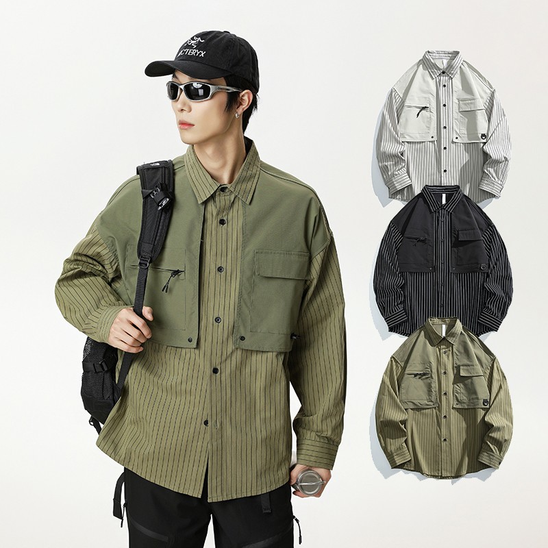 Outdoor Chino Shirts Factory - Custom Logo Drop Shipping Striped Lapel Full Sleeve Shirts