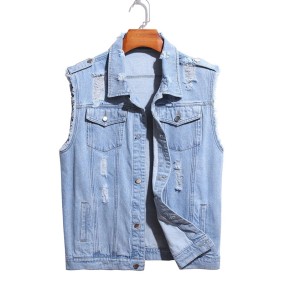 Denim Vest Factory - Washed Process Jean Vest Unisex Distressed Denim Vest Outer Wear