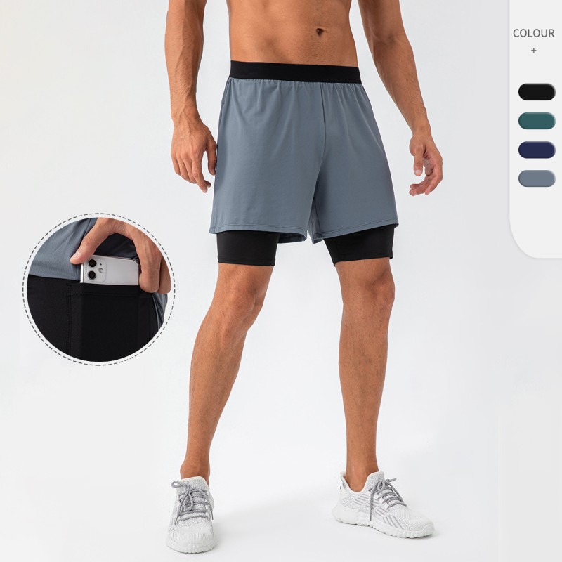 Gym Shorts Manufacturer - Custom Logo 2 in 1 Running Shorts Inner Phone Pocket Quick Dry